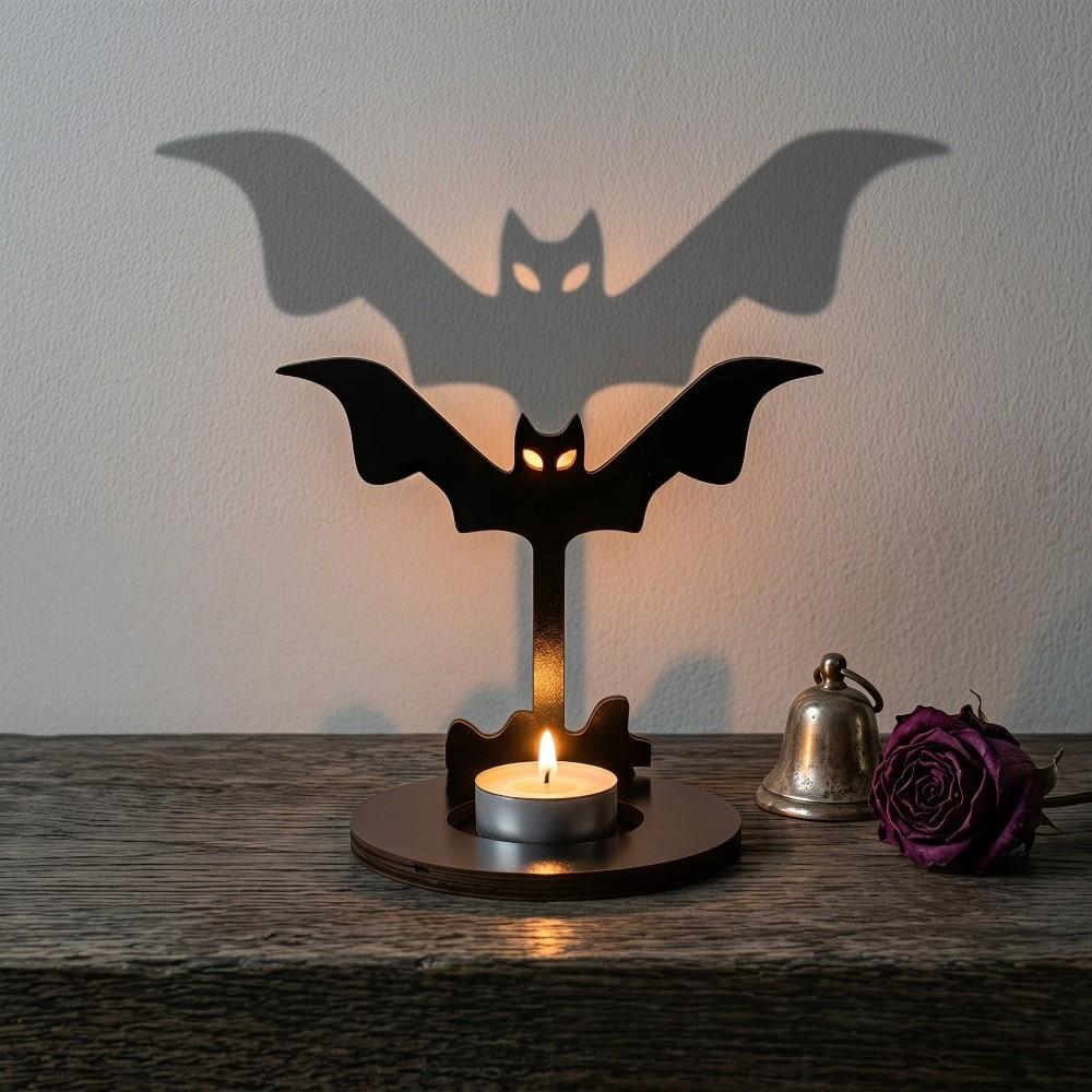 Creative Wooden Shadow Candle Holder Scarecrow Ghost Halloween Candle Stand Spook Black Cat Tealight Holder Novelty Gift