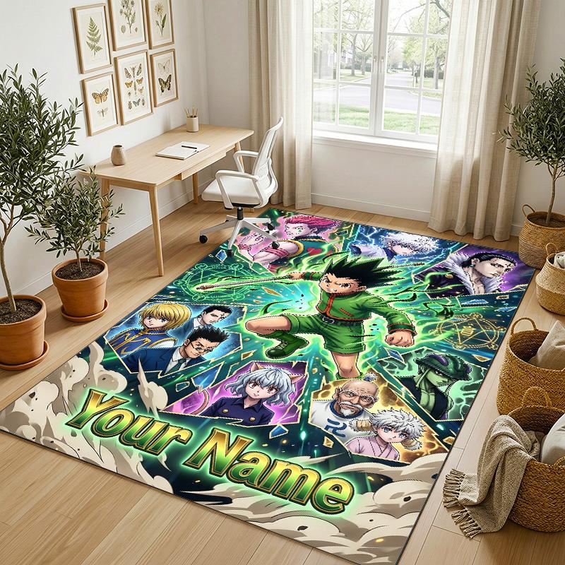 Personalized Crystal Velvet Carpet,Hunter × Hunter Custom Printed Name, Plush Area Rug For Home Indoor Decor