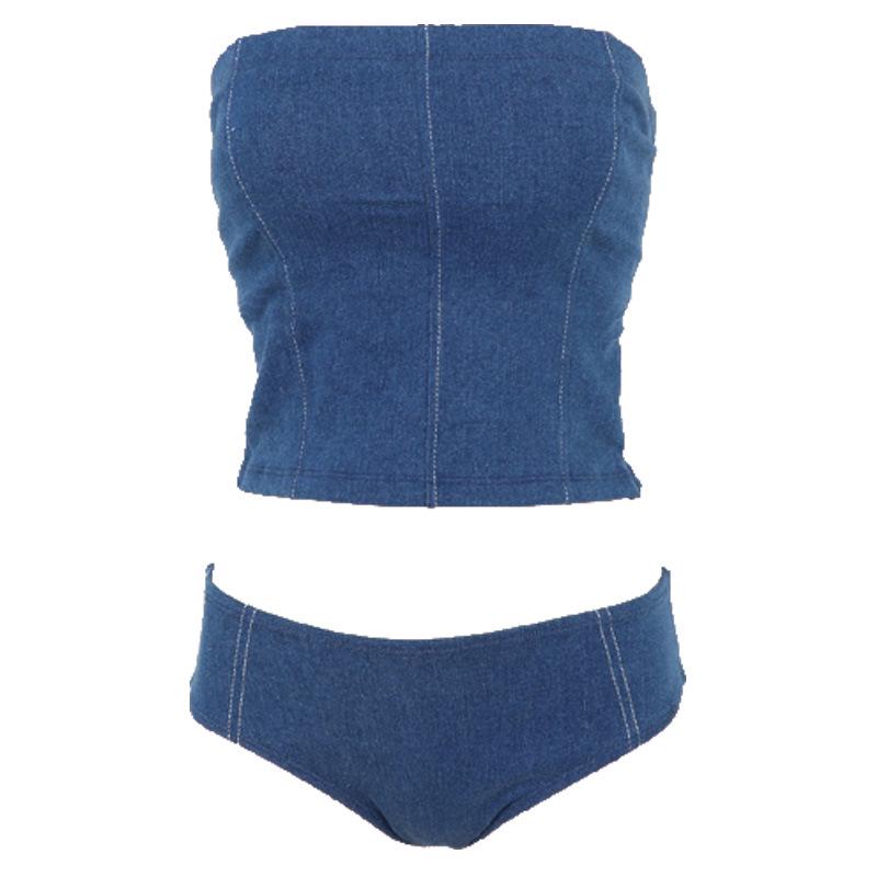 

Стройнящий джинсовый бикини без бретелек для пляжного и термального отдыха Extra Large джинсовый синий