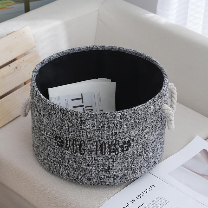 Large Canvas Dog Toy Storage Basket Foldable Laundry Basket Pet Toy Organizer With Handle Laundry Bag