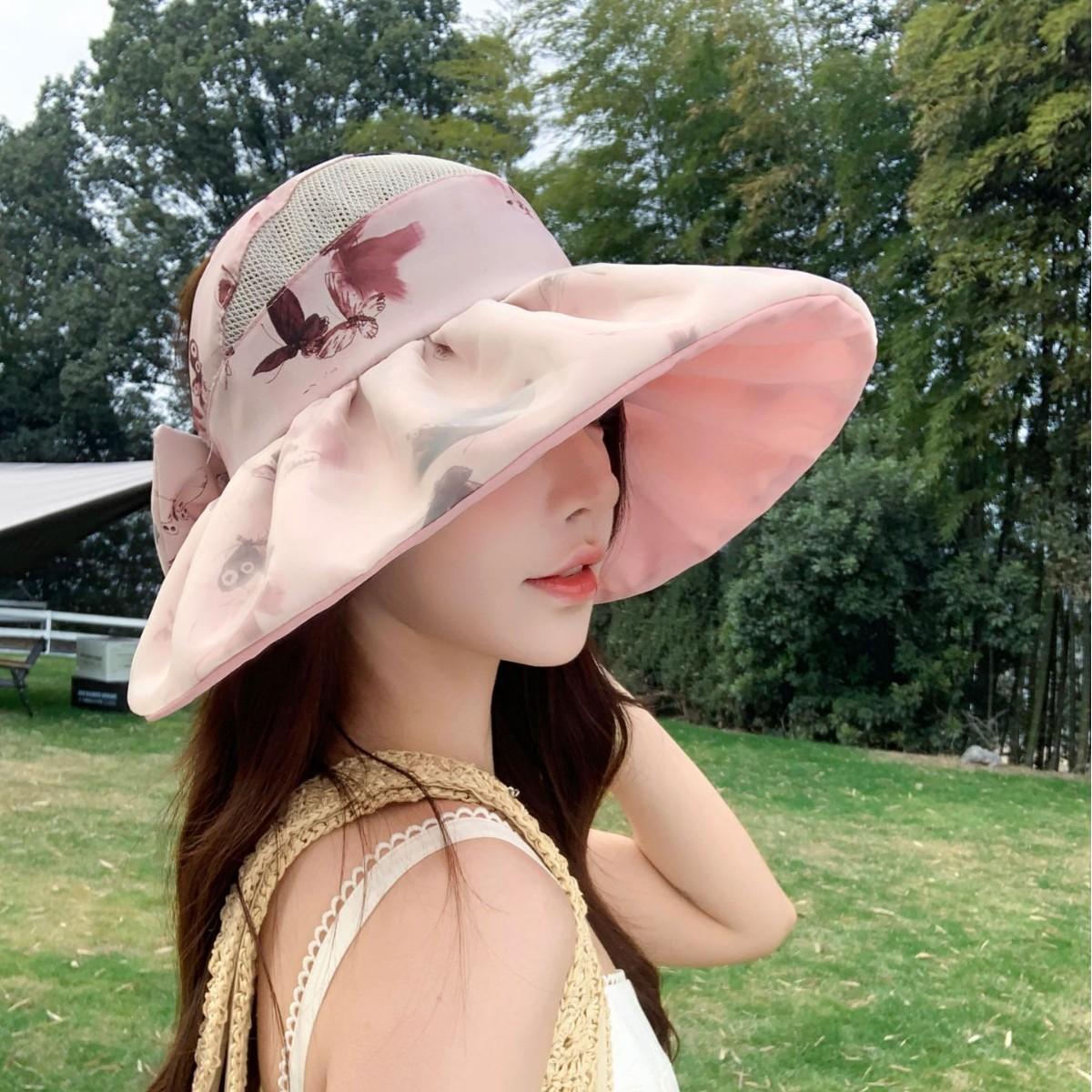 Empty Top Ponytail Sun Protection Hat Women S Summer Uv Protection Big Brim Sun Hat Outdoor Sun Hat Adjustable розовый