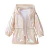 2-9 let Dětský Dívčí Lesklý Kabát s Kapucí Vodotěsná Bunda na Zip