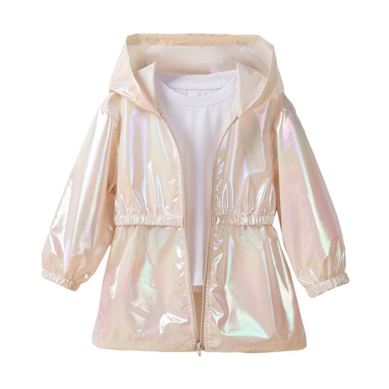 2-9 let Dětský Dívčí Lesklý Kabát s Kapucí Vodotěsná Bunda na Zip