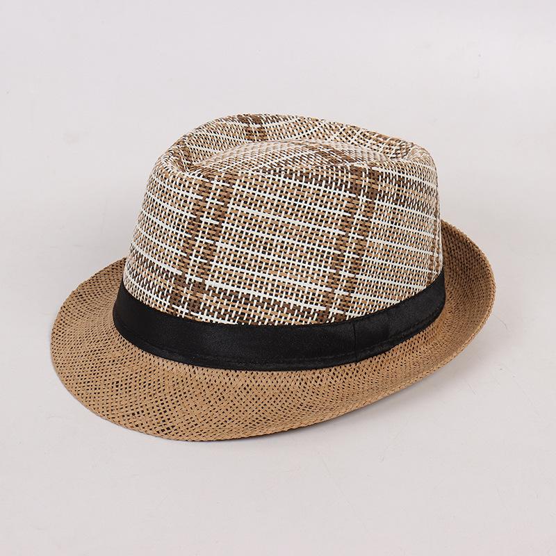 Men's Summer Visor Hat, Old Man's Hat, Plaid and Tricolor Grass Top Hat