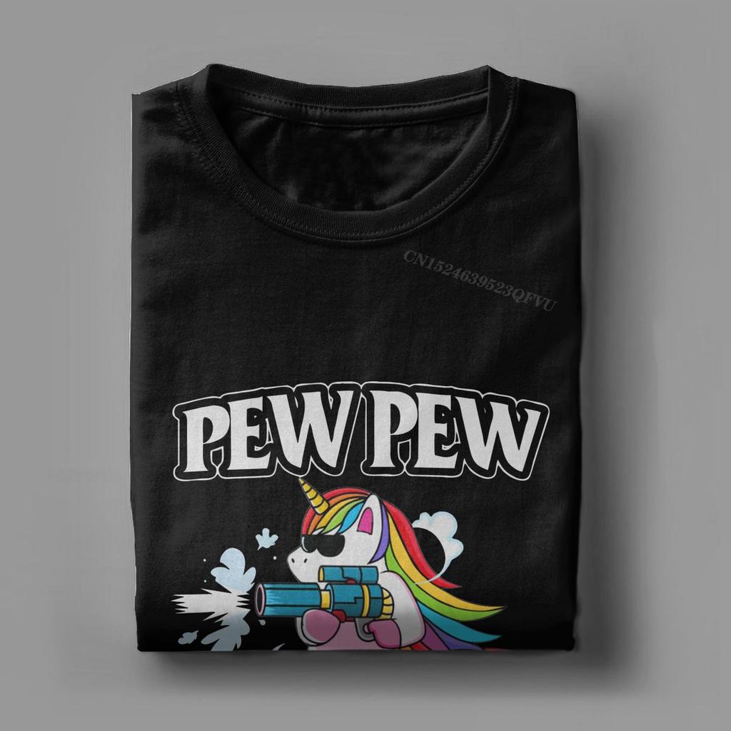 Funny Pew Pew Madafakas Men's Tops T Shirts Unicorn Humor Tee Shirt Harajuku Round Collar T-Shirts Cotton Clothes