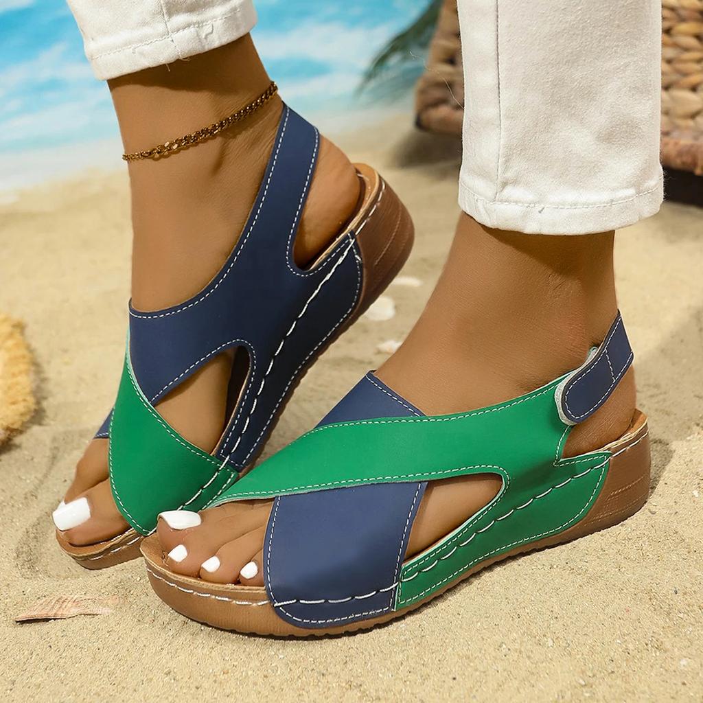 Fashion 2025 New Women Mix Color Wedge Sandals Summer Comfortable Non Slip Shoes Woman PU Leather Platform Roman Beach Sandals Women