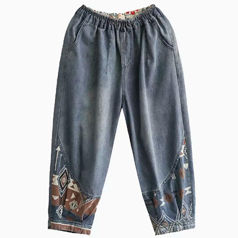 Mode Frühling Denim Frauen Gedruckt Jeans Damen Vintage Haremshosen