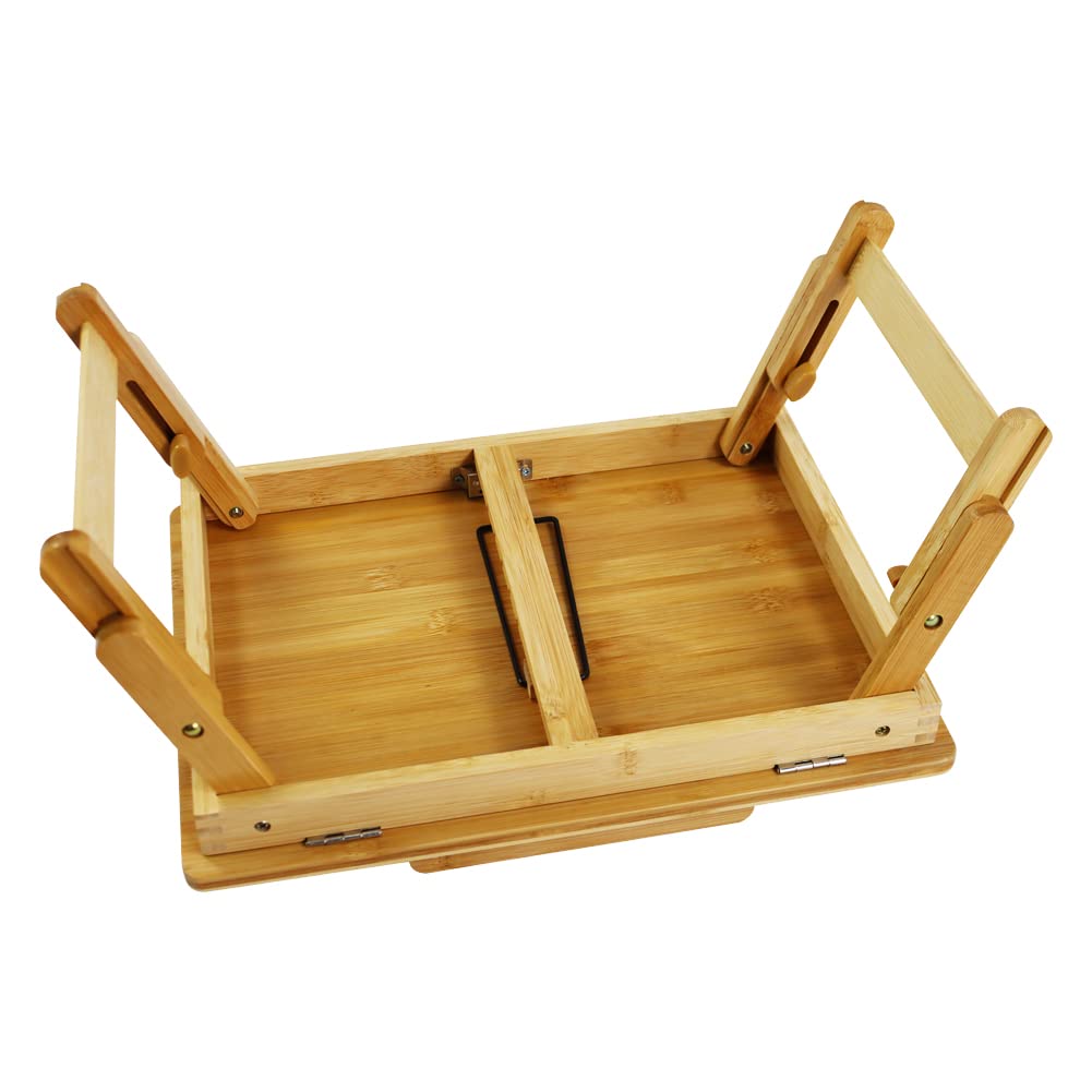 WKWKER Mesa Plegable de Bambú para Ordenador con Altura Plegable Ajustable y Mesa Bandeja de Noche para Café Ordenador PC PC Trabajo desde, Chabudai, Patas,