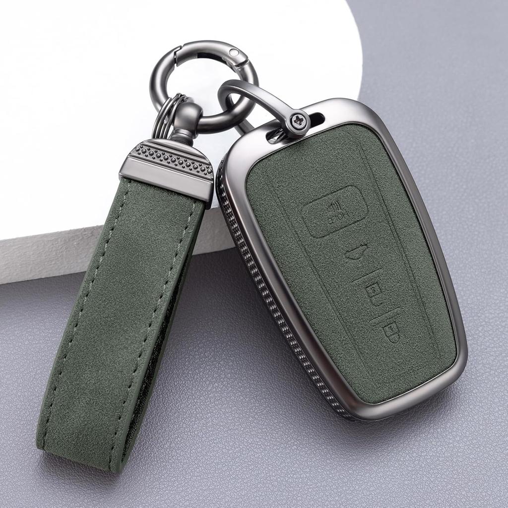 YO&YOYE Compatible with Toyota Key Fob Cover with Keychain Leather Key Case Protector for Avalon Camry Corolla RAV4 Sequoia Highlander Smart Key