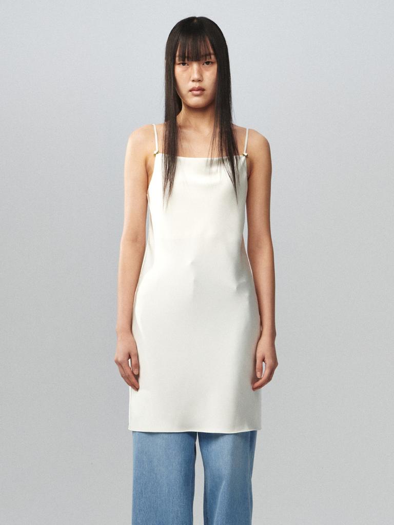 Gijun Corsage Satin Dress Off-White