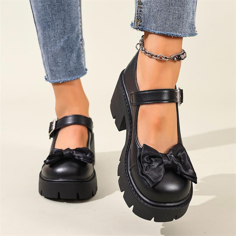 Black Velvet Bow Mary Jane Shoes, Thick-Soled Platform Lolita Shoes, Dark Sweet Cool Style Versatile Commuting Shoes 2026 new