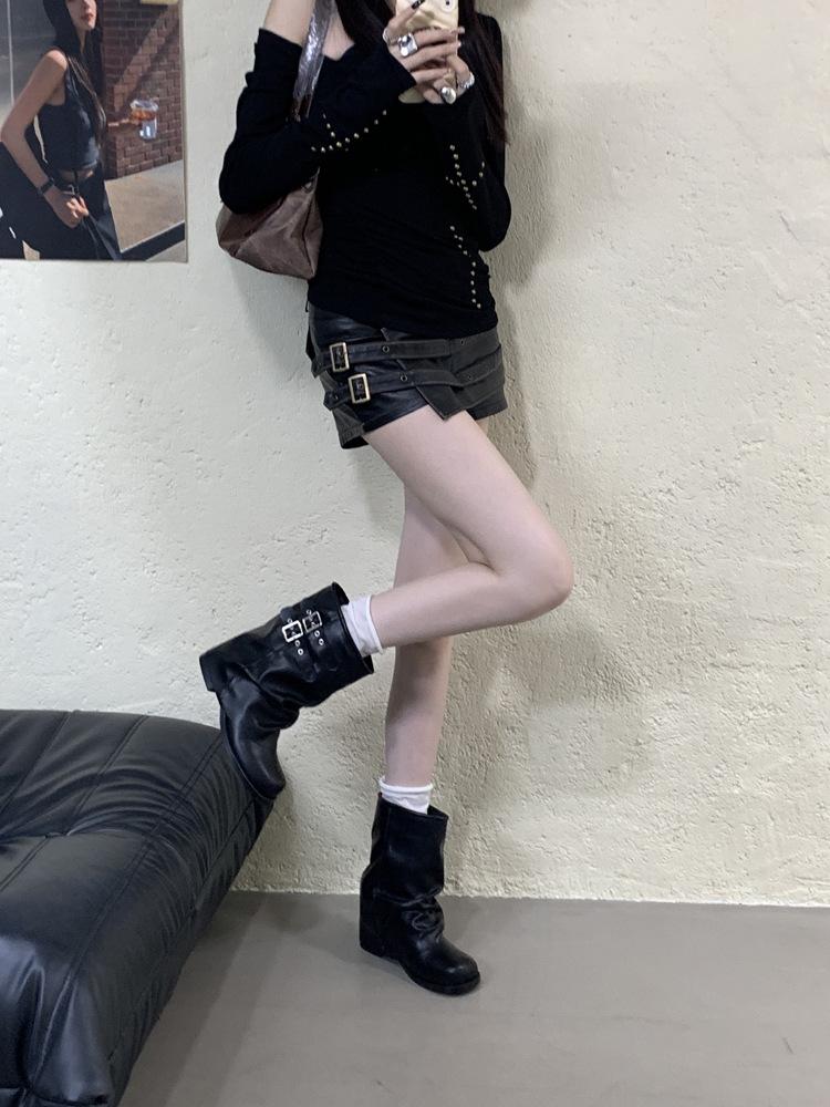 Coarse Heel Trousers Black with Skirt Martin Boots Women's Shoes 2025 New Brown Maillard Short Boots Spring and Autumn Single Boots