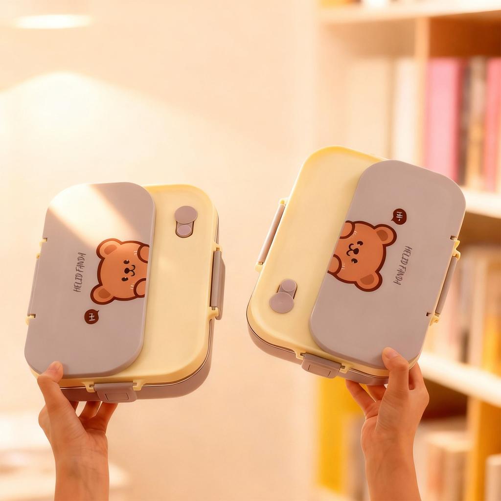 4/5 Grids Cartoon Lunch Container With Tableware 4/5 Compartment Portable 304 Stainless Steel Bento Lunch Box For Kids Students