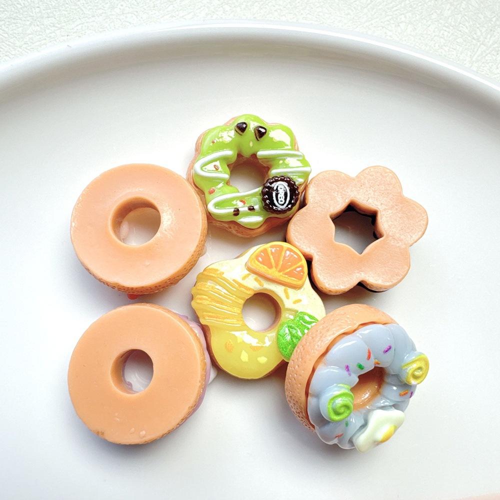 6pcs Simulation Fruit Donut Resin Accessories Cute Miniature Fake Food DIY Crafts Phone Cases Jewelry Making Decoration Supplies