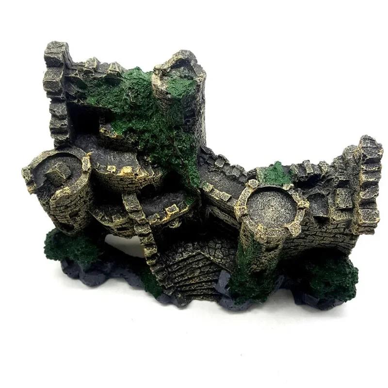Resin Artificial Fish Tank Ancient Castle Decoration Aquarium Rock Cave Building Decoration Aquatic Landscaping Ornament