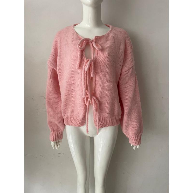 Autumn and winter women's new sweater loose lace-up cardigan knitted bow top coat