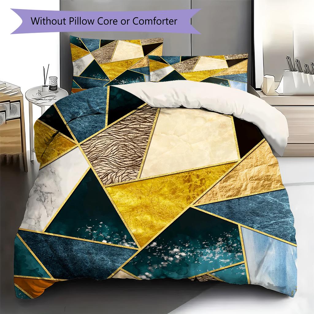 Abstract Geometric Pattern Bedding Quilt Set Quilt Cover Pillowcase Home Decoration Birthday Gift (1 * duvet cover + 2 * pillowcase, without core)