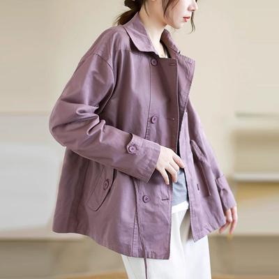 Modischer, lockerer Trenchcoat mit Kordelzug, zweireihig, lässig, lockere Kurzjacke für Damen, Baumwolloberteil, Frühling/Herbst