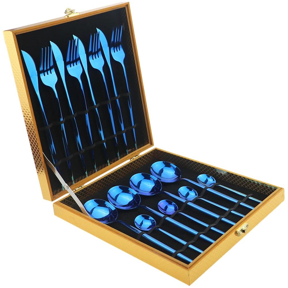 16pcHigh Grade Luxury Rainbow Dinnerware Set Fork Knife Spoon Black Cutlery Set Stainless Steel Flatware Set With Gift Box Hotel