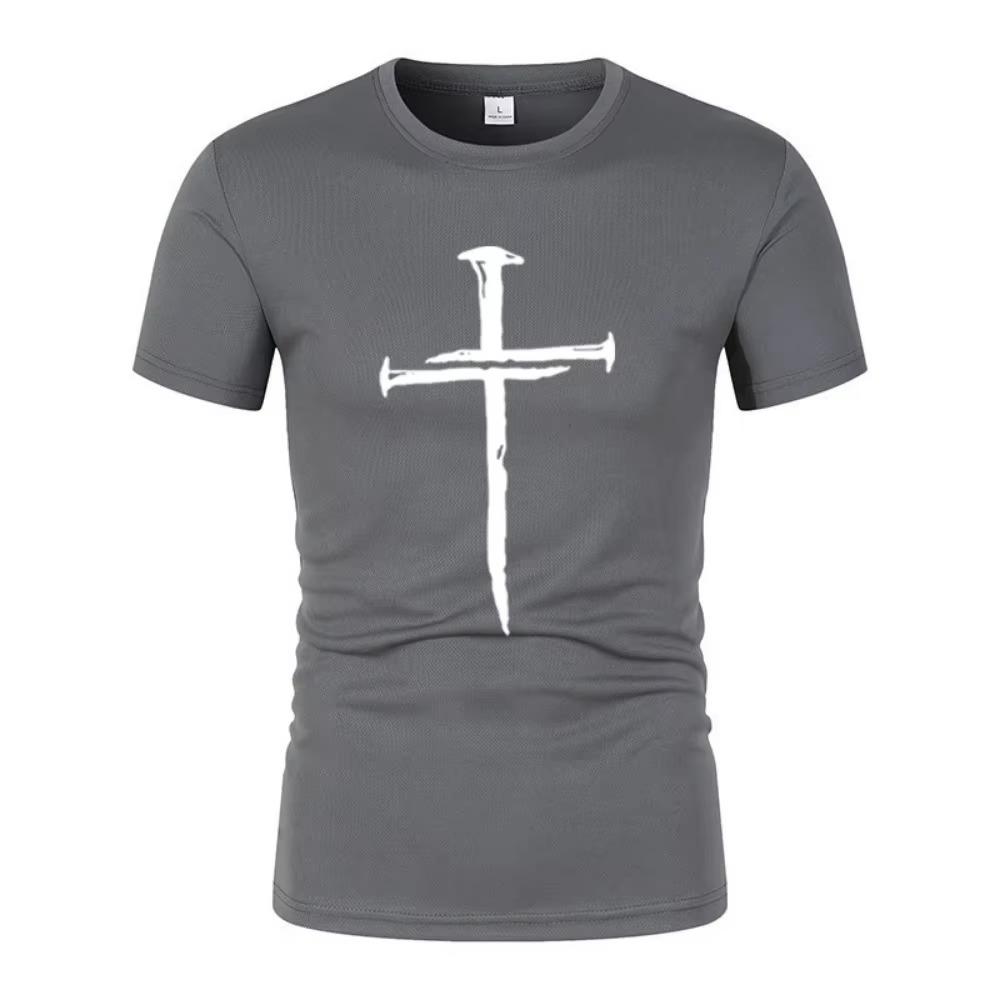 Men'S Summer New Retro Cross -Standing Short -Sleeved T -Shirt Casual Fitness Running Sportswear Network Eye Fast Dry Street Top