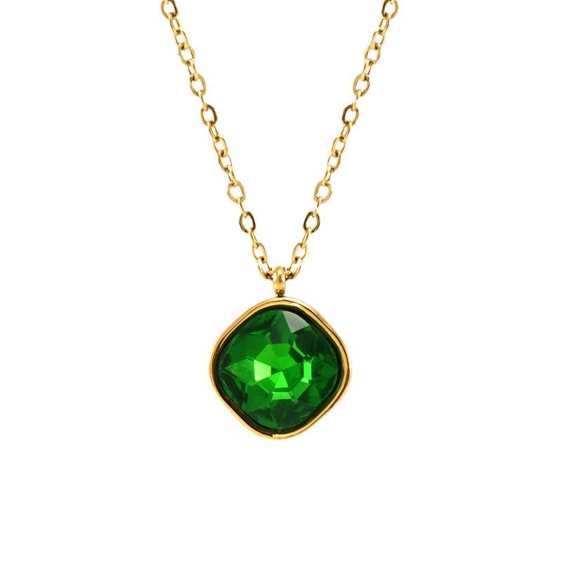 Minimalist Square Zircon Necklace - 18K Stainless Steel Rhombus Pendant Clavicle Chain for Women