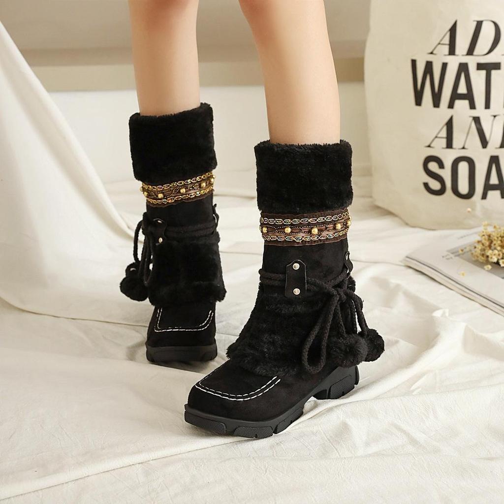 European, American Autumn and Winter Fur Ball Fur Boots Snow Boots Thermal Boots Female Student Boots Supply W