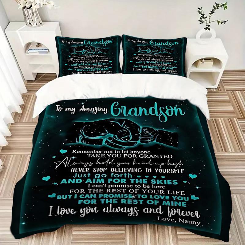3pcs Grandson Love Quotes Duvet Cover Set - Machine Washable, Includes 1 Cover and 2 Pillowcases, No Core Included Yy251013146