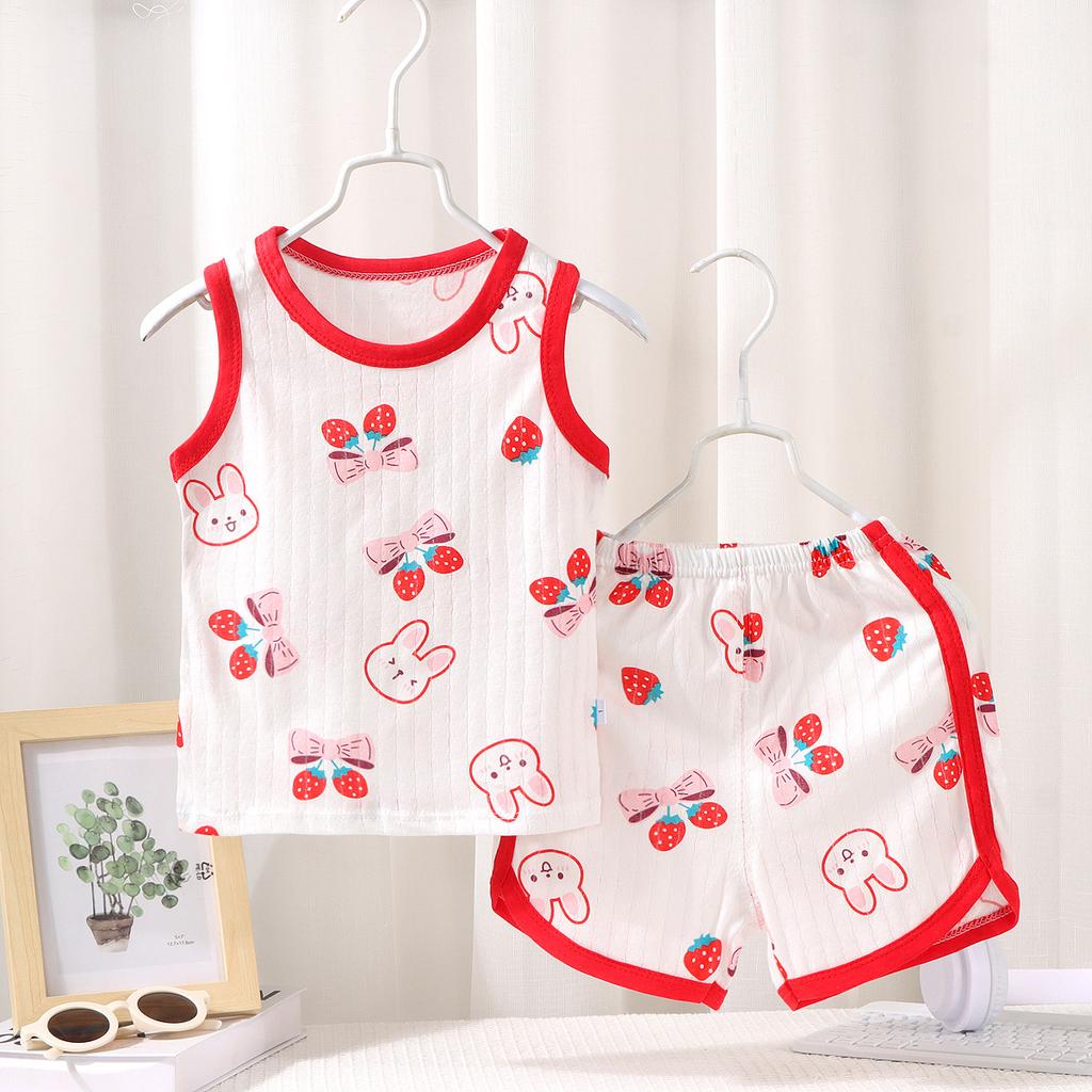 Kinder Ärmelloses Set Sommer Baumwolle Mädchen Shorts Schlafanzug Koreanischer Stil Jungen Tanktop Outfit Kinder Bekleidungsset