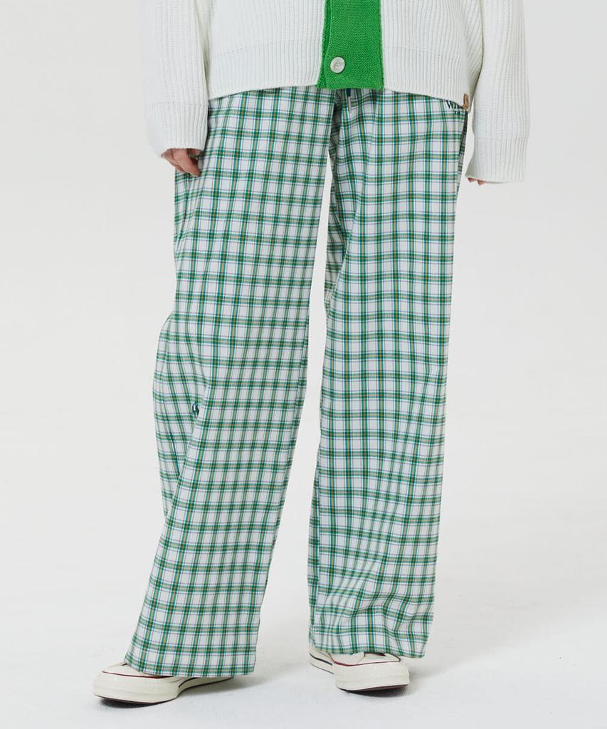 WAIKEI Wide Check Elastic Waist Pants Green