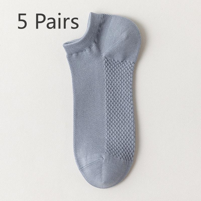 5 Pairs Boat Socks Men's Summer Invisible Socks Deodorant Absorbent Low Top Shallow Mesh Socks Non-slip Heel Socks