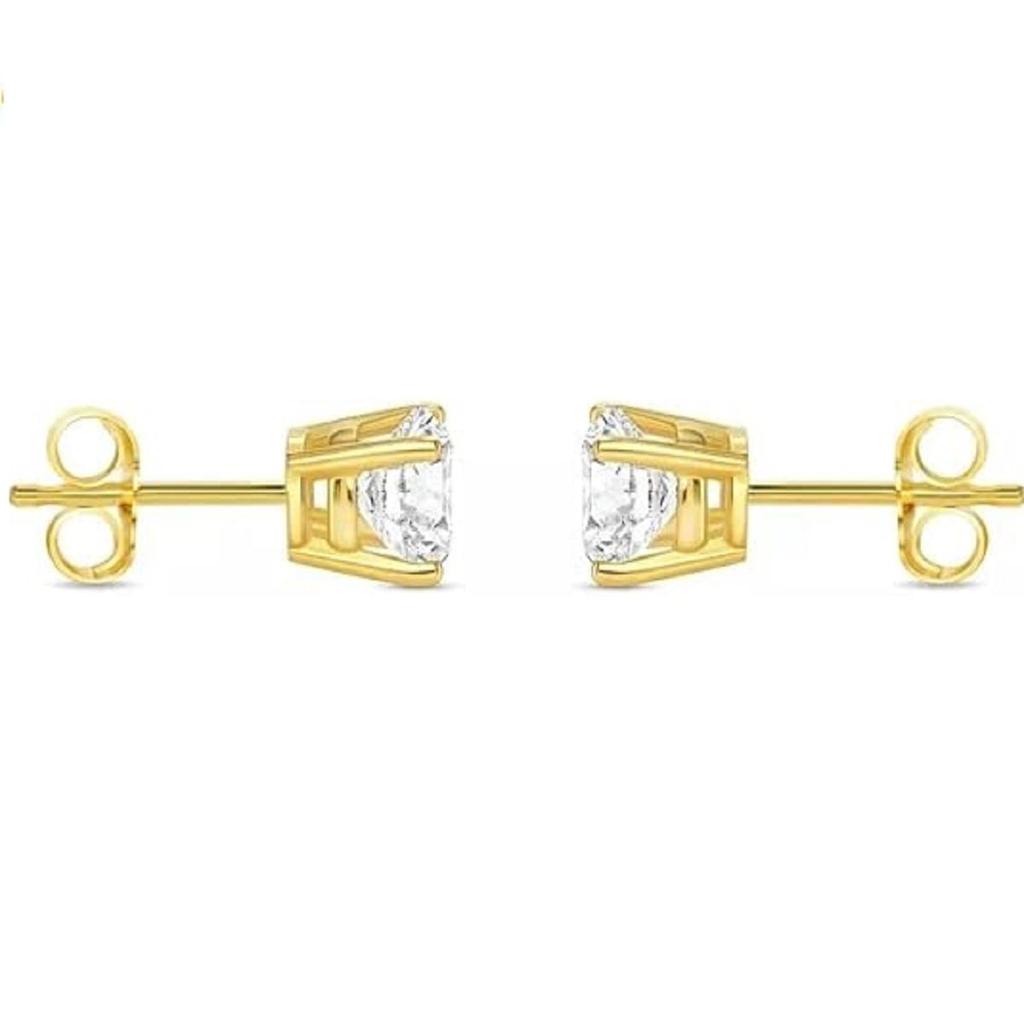 Jewels Prim 1Ct Round Cut Lab Created Diamond Stud Earrings Solid Real14K Yellow Gold Push Basket Earrings Jewellry For Women's Wear