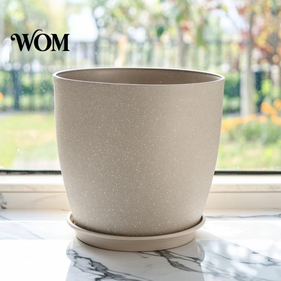 Durable Resin Planters for Garden Modern Plant Pot with Saucer, Gray Flower Indoor Plants Drainage Holes, Stone-Look Planter Outdoor Decorative