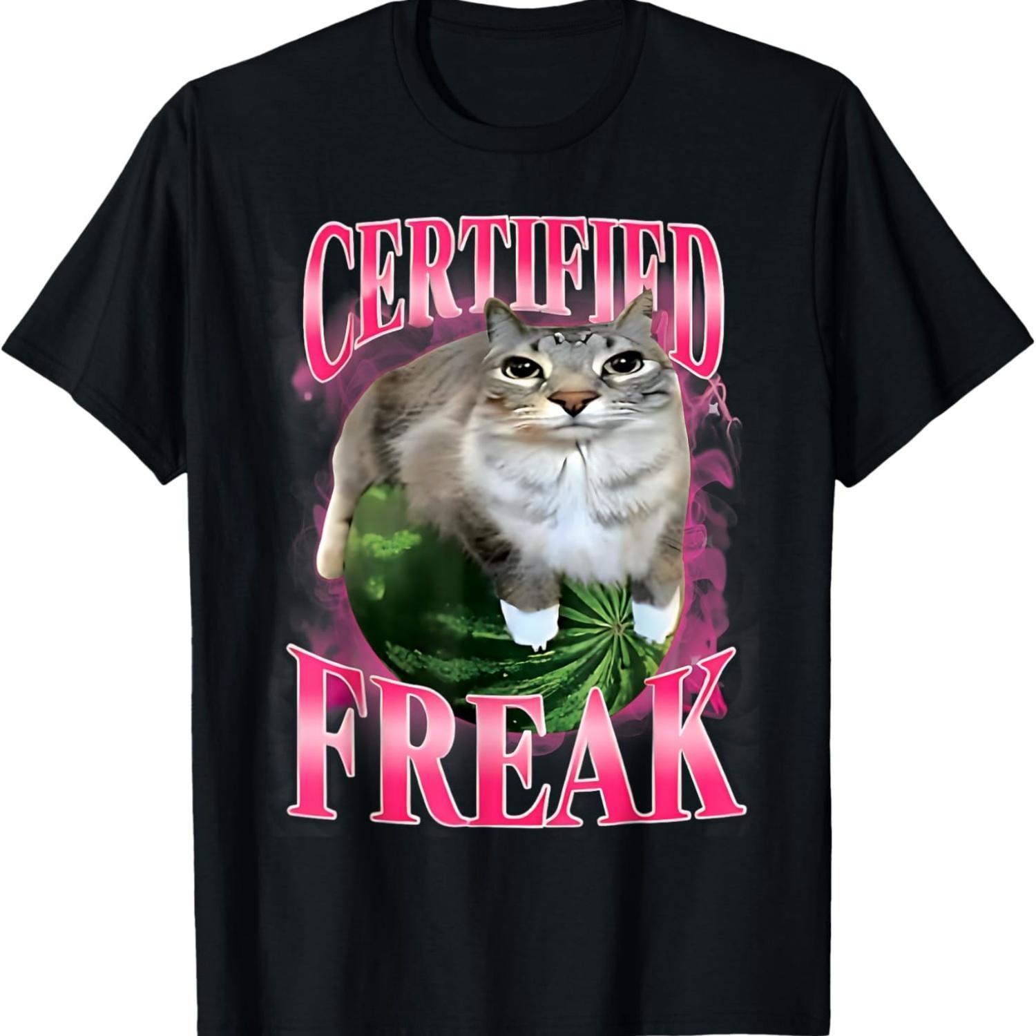 Certified Freak Watermelon Cat Funny Silly Cat Meme Humor T-Shirt S чёрный