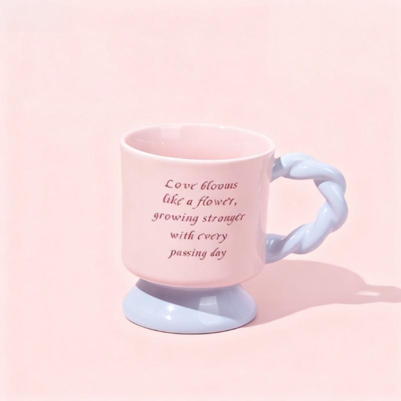 SOLECASA Ceramic Mugs with Creative Handle Pink Blue Coffee Cup & Saucer Set Afternoon Tea Coffee Latte Cups Home Coffee Mug Set