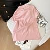 Pink stand-up collar button-down short-sleeved shirt women's summer new design niche top