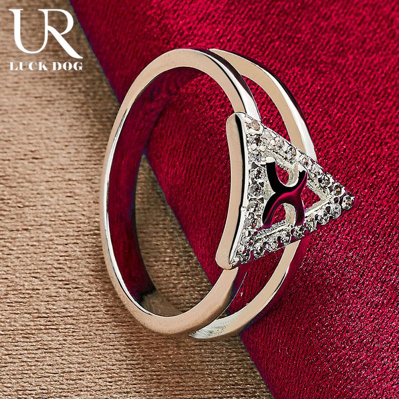 925 Sterling Silver AAA Zircon Triangle Ring Fashion Jewelry