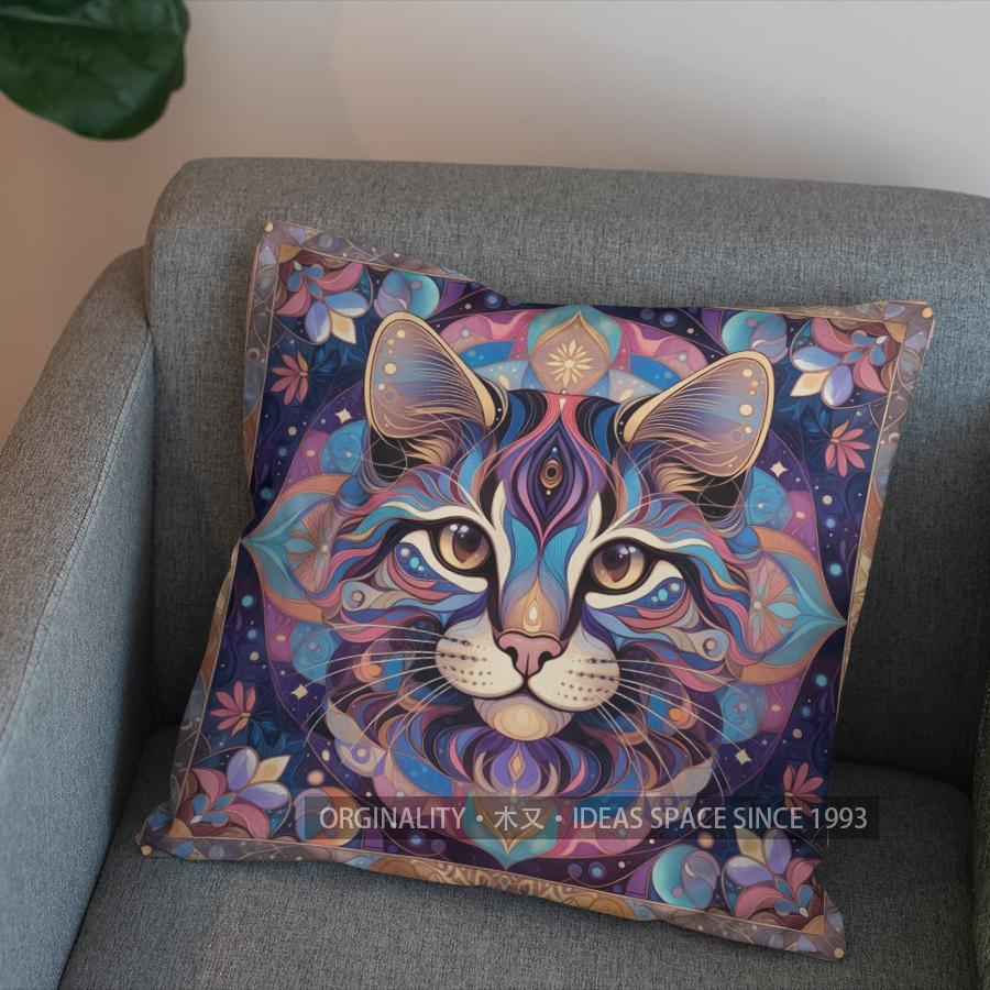 Bunte Katze Künstlerisches Muster Kissenbezüge Muster Kissenbezug Geeignet für Sofa Schlafzimmer Auto Kissenbezug