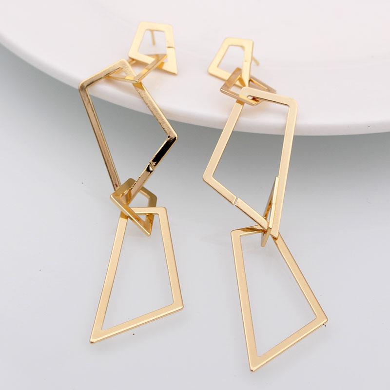 New Exaggerated Long Hanging Earrings for Women Multi-layers Metal Trapezoid Pendants Dangle Earrings boucle oreille femme