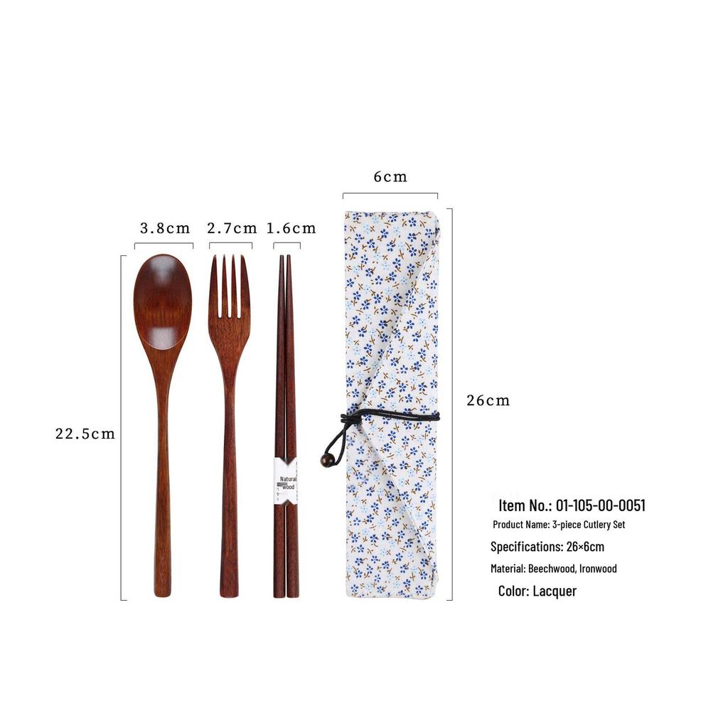 YFJY Drewniany Zestaw Sztućców: Grawerowalny widelec, łyżka, pałeczki z materiałowym woreczkiem - Idealne na wesela i do codziennego użytku