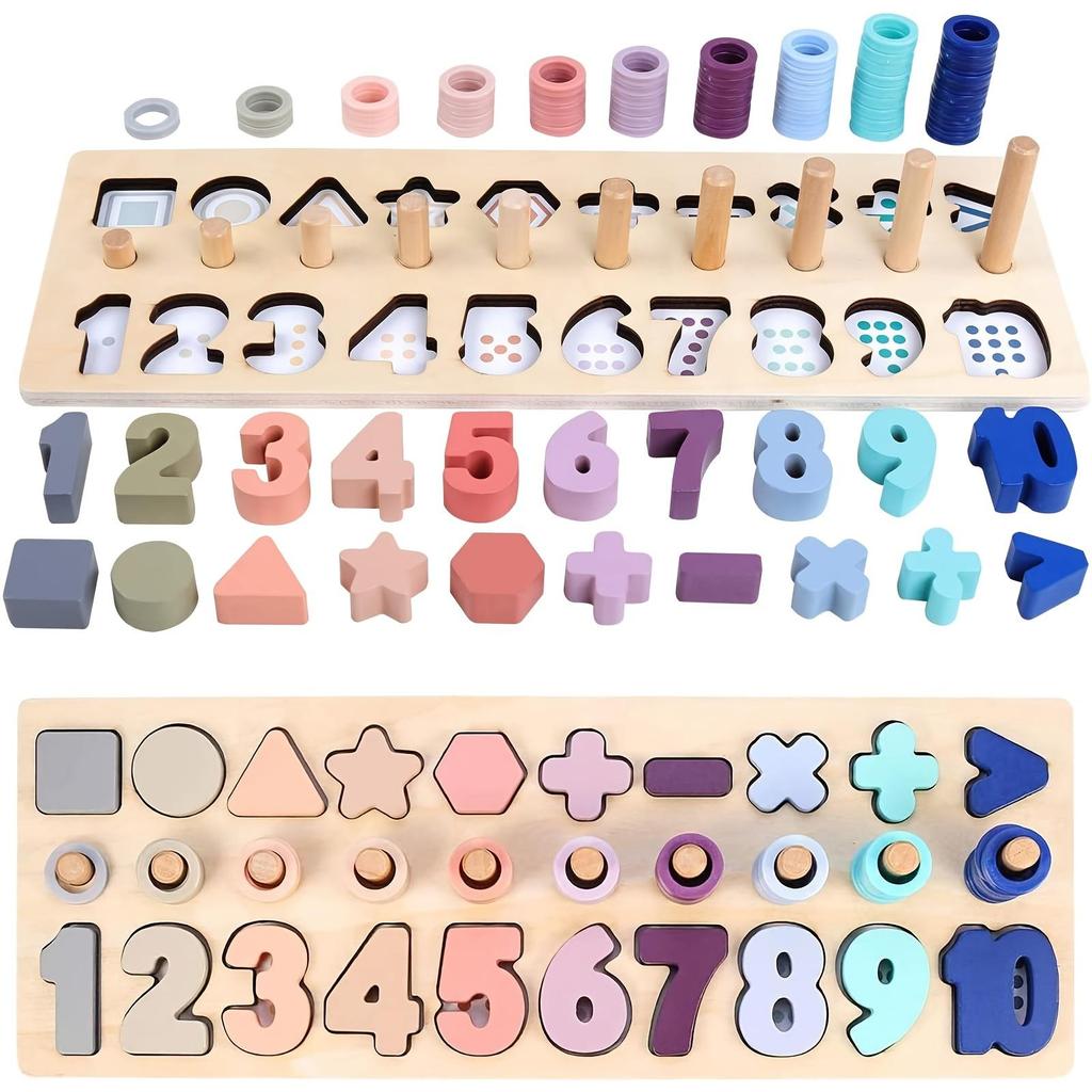 Rozjaśnij czas matematyczny - Drewniana wieża do liczenia kształtów z kolorowymi blokami liczbowymi dla dzieci i małych dzieci