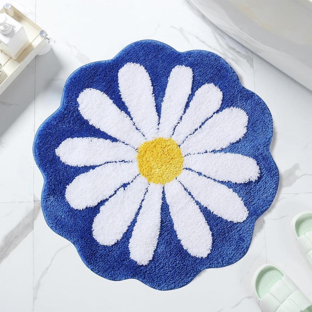 

Cute Non Slip Flower Rug Flocking Tufted Daisy Bath Door Mat Washable Absorbent Baby Crawling Carpet Bedroom Living Room темно-синього кольору