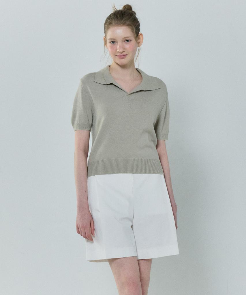 BASIC HOUSE Women'S Acrylic Open Collar Sweater Light Khaki Lzkt3201