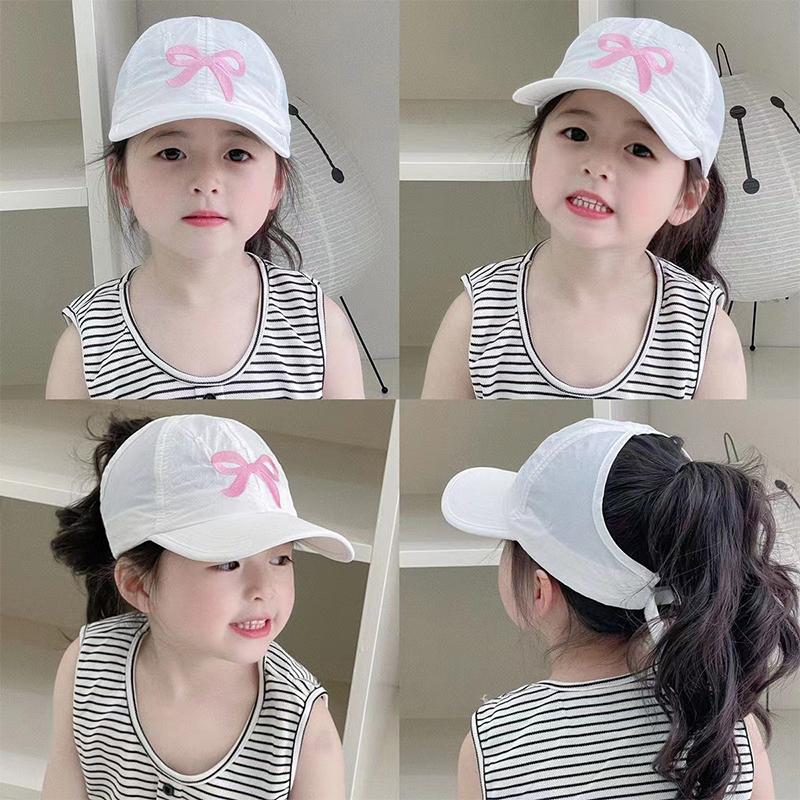 1Pc Summer Quick Drying Sun Visor Hats For Kids Boys Girls  Embroidered Bow Empty Top Ponytail Baseball Cap Children Hat