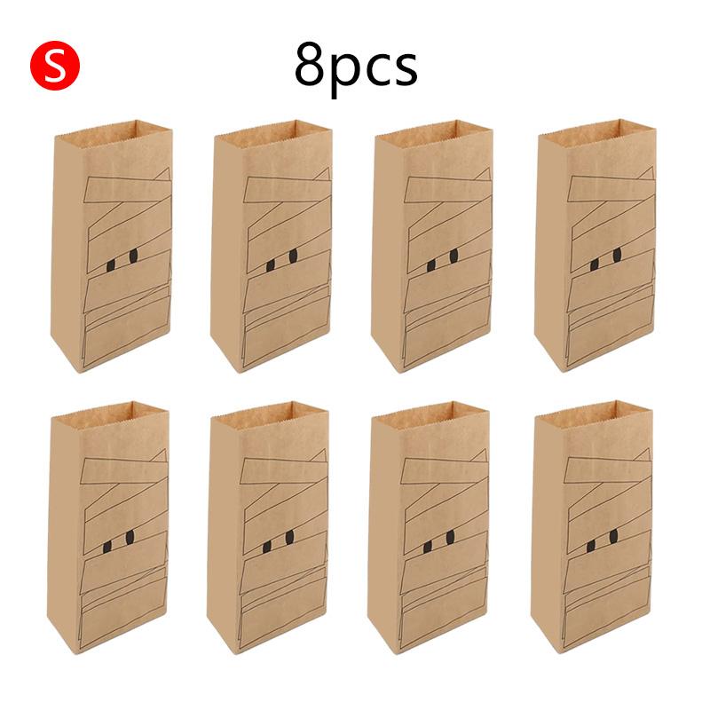 8pcs Halloween Flat Mouth Kraft Paper Bag Cute Cartoon Pattern Pumpkin Skull Spider Web Party Gathering Candy Storage Bag TMZ