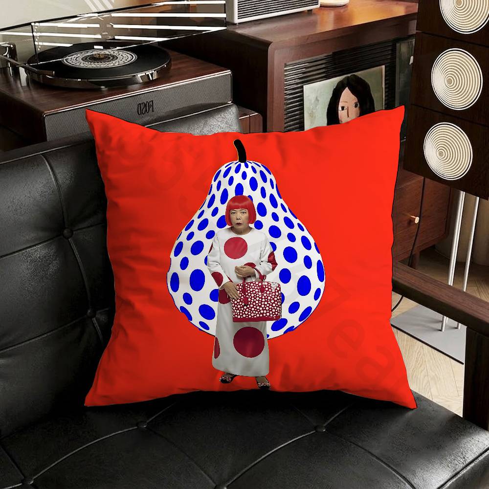 YYayoi Art KKusama Pillow Case Square DoubleSided Printing Short Plush Sofa Cushion Cover Bedroom Bedside Pillow