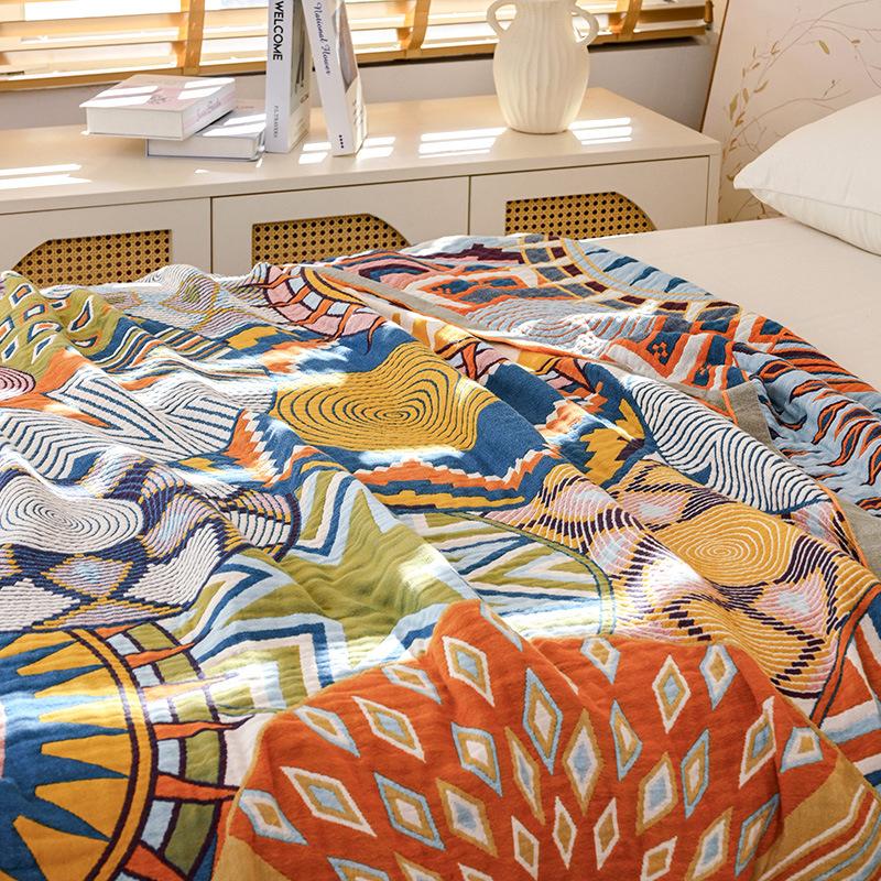 100% Cotton Blanket, Abstract Pattern, Four-Layer Gauze Sheet, Reversible Sheet