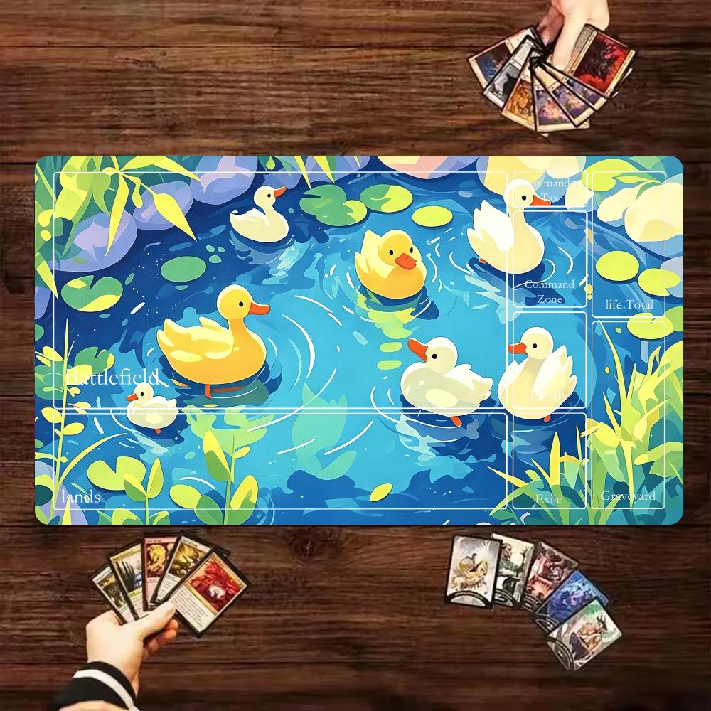 Cute Cartoon Duck Lotus Pond Mouse Pad Magic Playmat 24"X14" MTG TCG Office Desk Mat for Work Game Laptop Rug Carpet MousePad