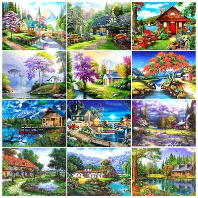 5D DIY Diamond Painting Landscape Picture Round House Diamond Embroidery Rhinestone Art Picture Mosaic Decoration Gift
