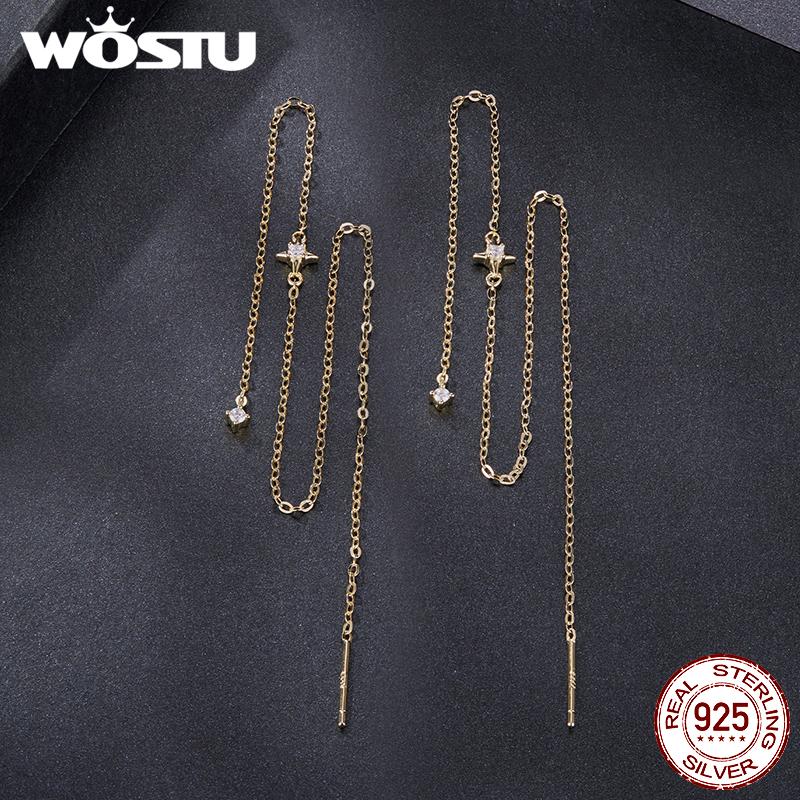 WOSTU Moissanite Star Long Dangle Earrings Chain for Women 925 Silver Teens Line Dangle Earring Tassel Threader Chain Pendiant
