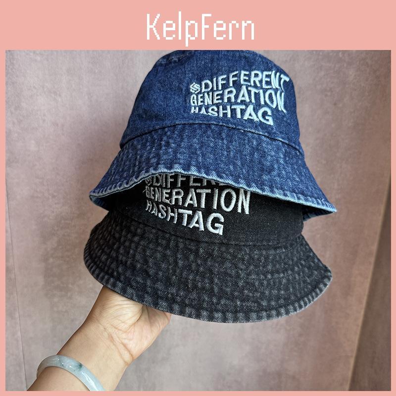 Vintage Denim Buchstabe Bestickt Eimerhut Für Männer Frauen Sommer Sonnenschutz Outdoor Accessoire